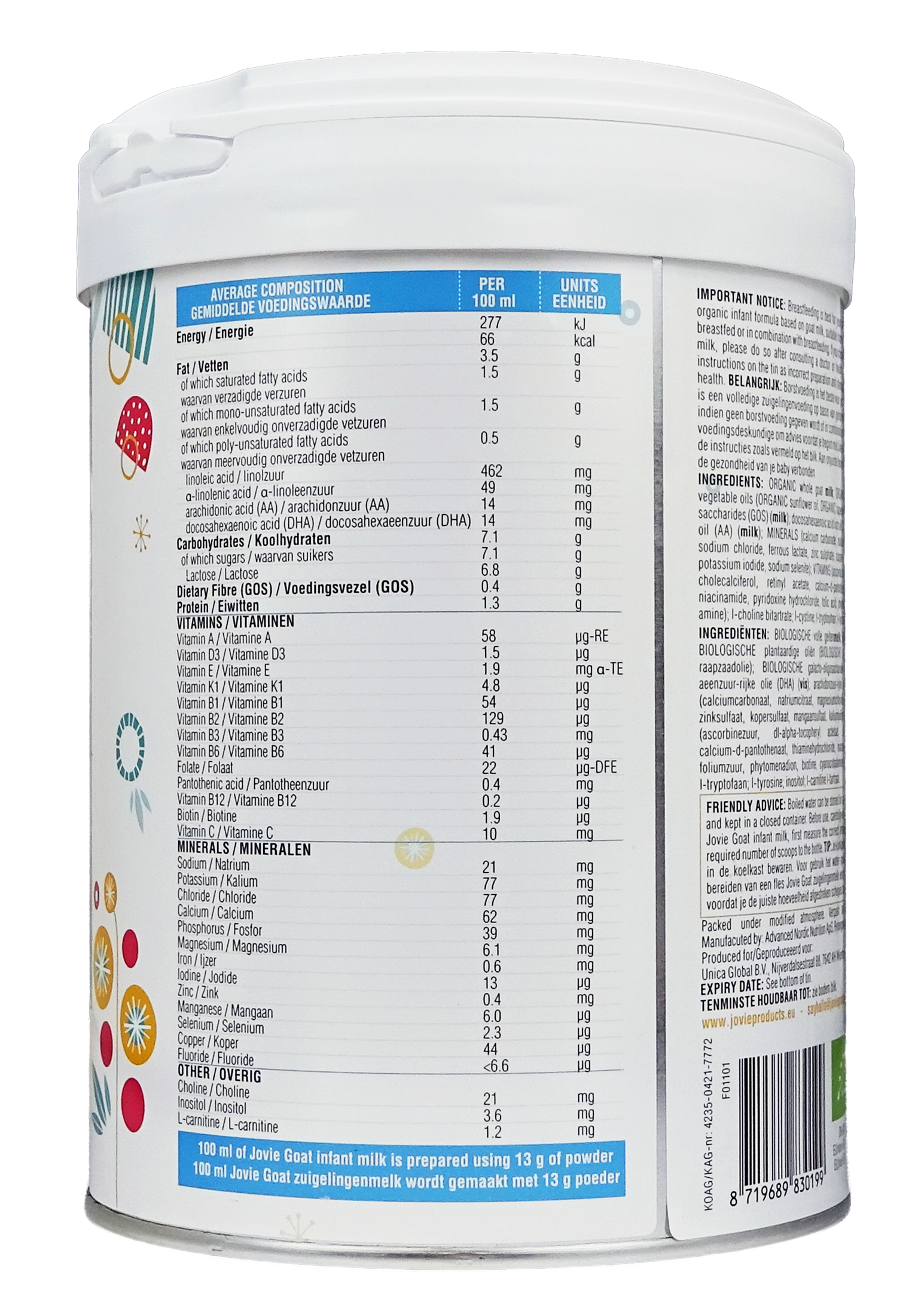 Jovie Goat Organic infant milk