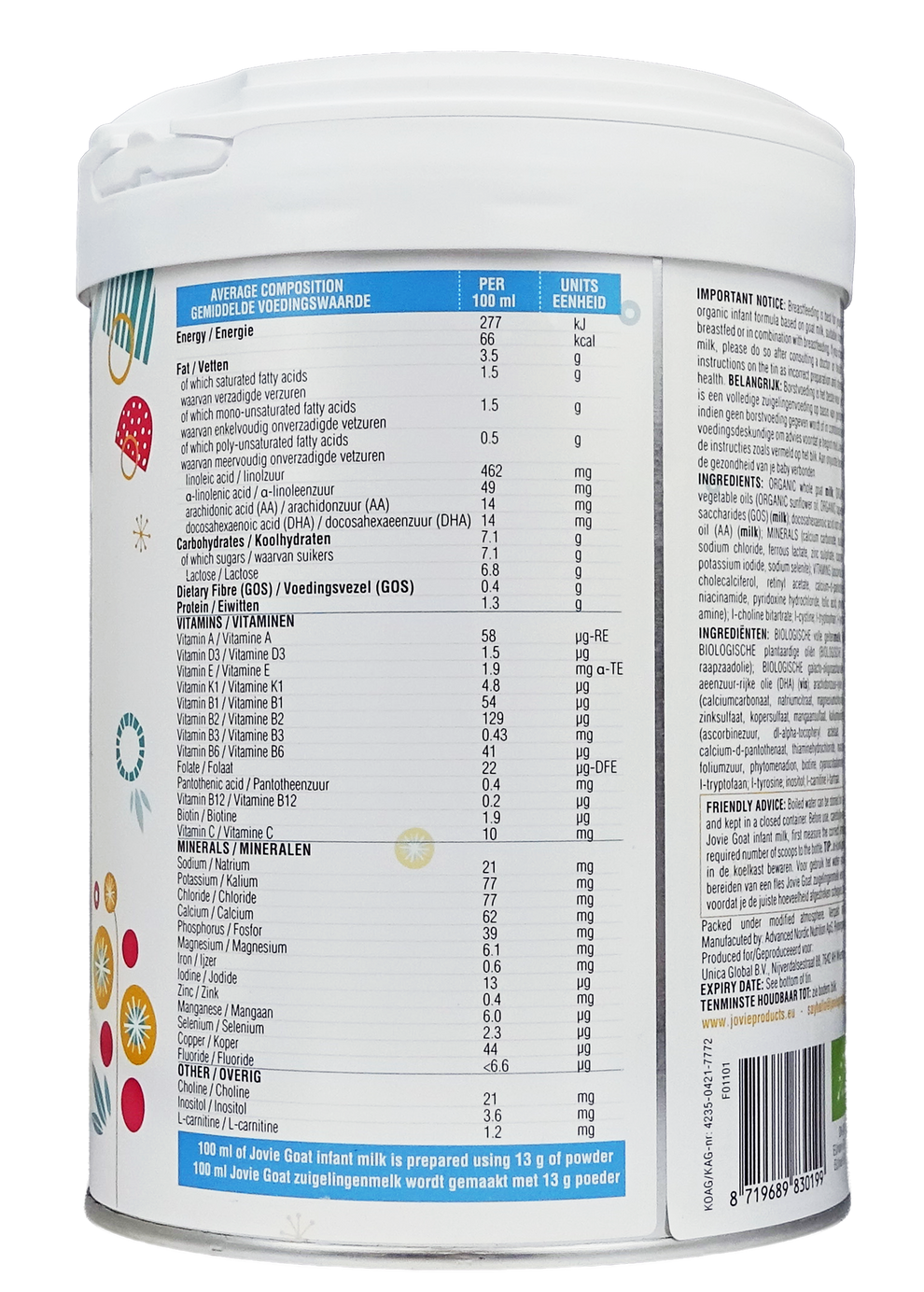Jovie Goat Organic infant milk