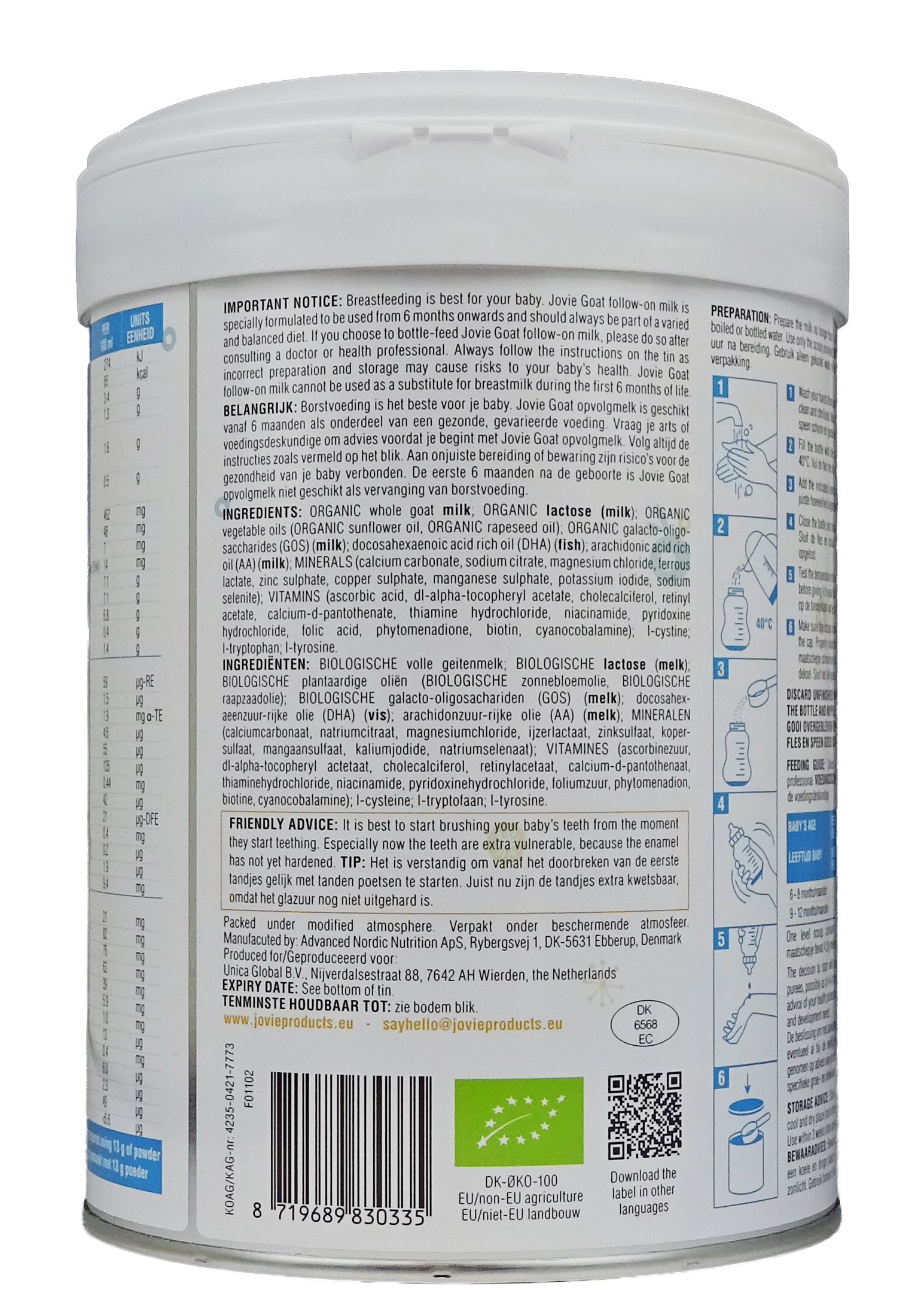 Jovie Goat Biologische Opvolgmelk 6+ maanden