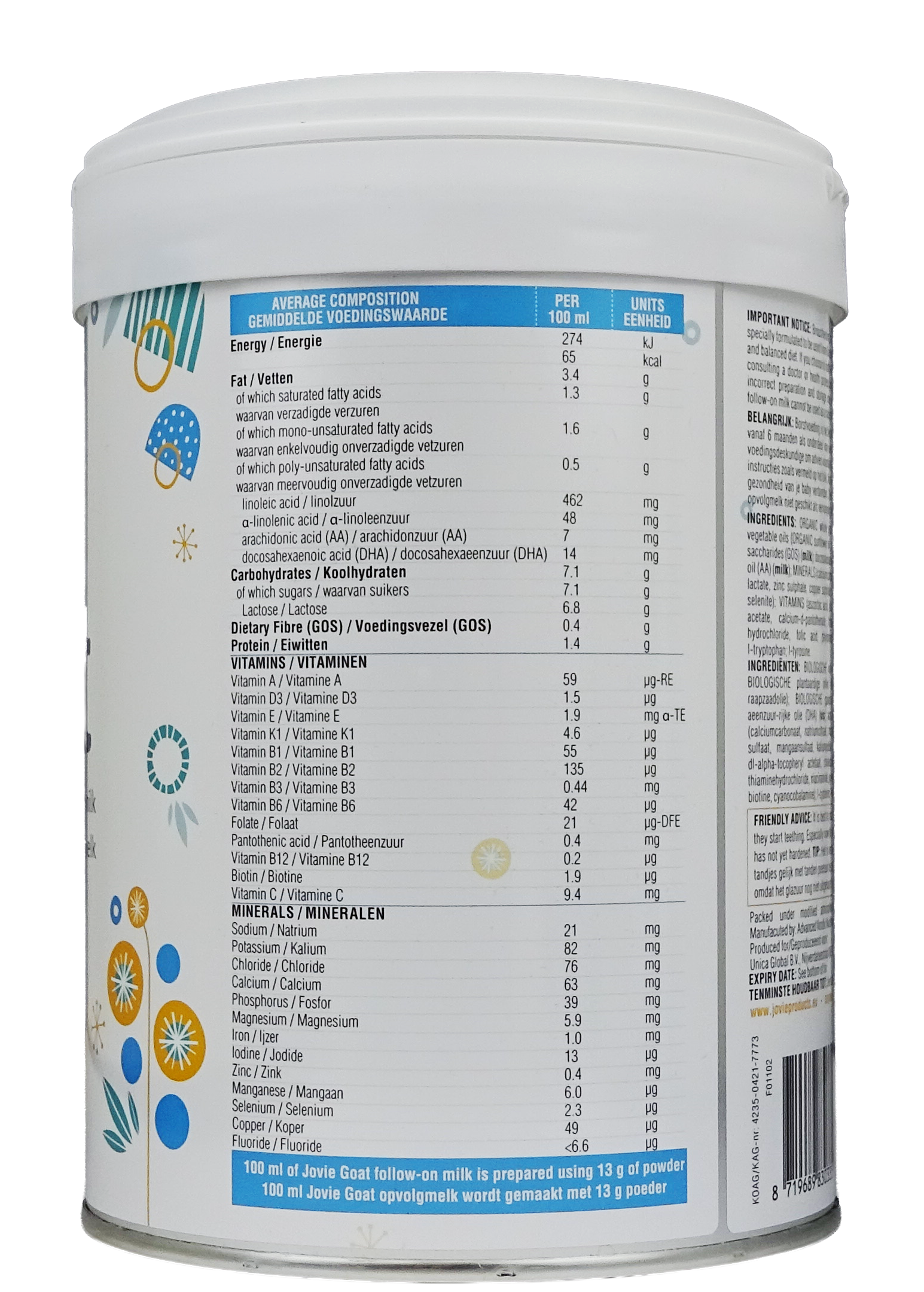 Jovie Goat Biologische Opvolgmelk 6+ maanden