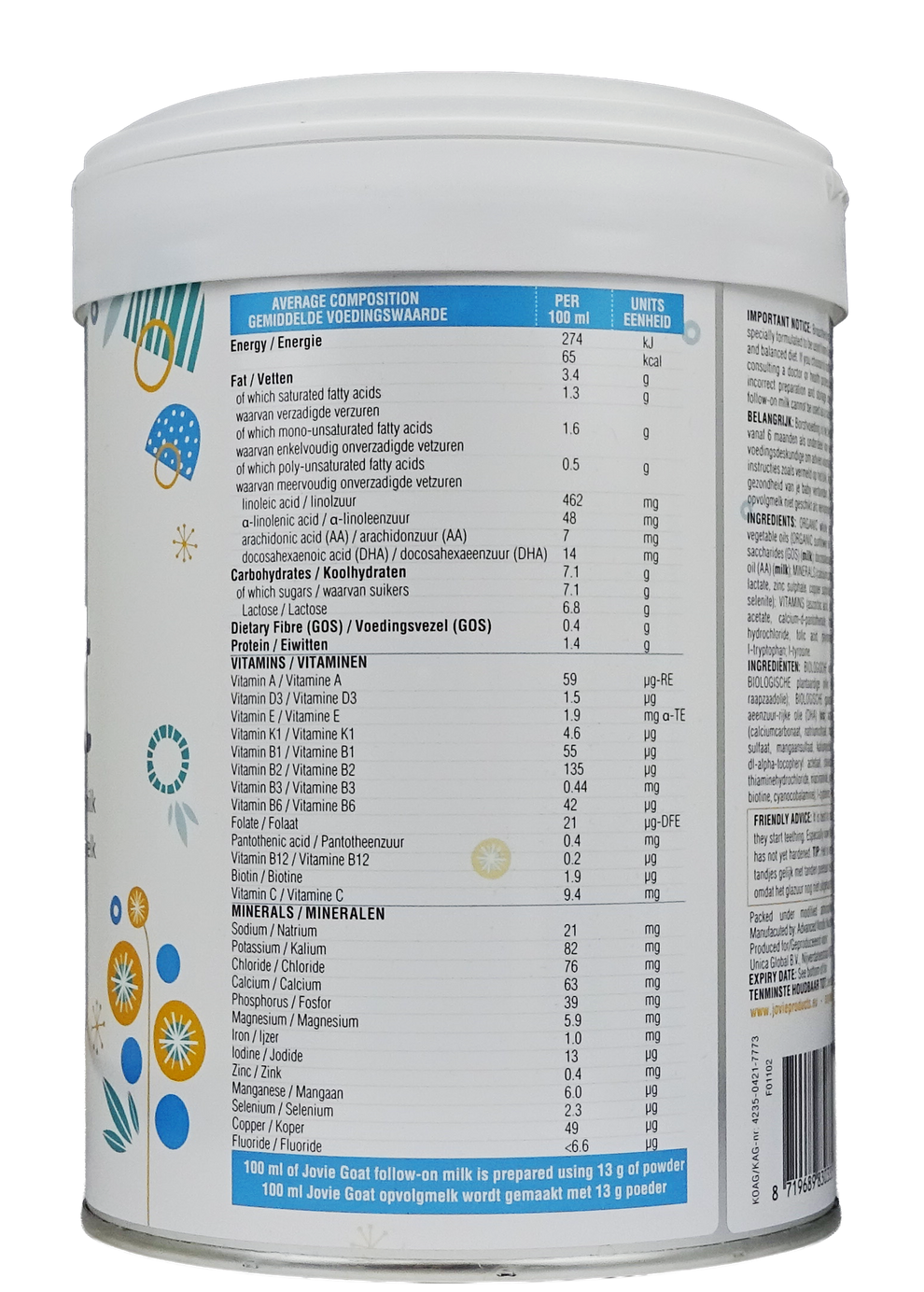 Jovie Goat Biologische Opvolgmelk 6+ maanden