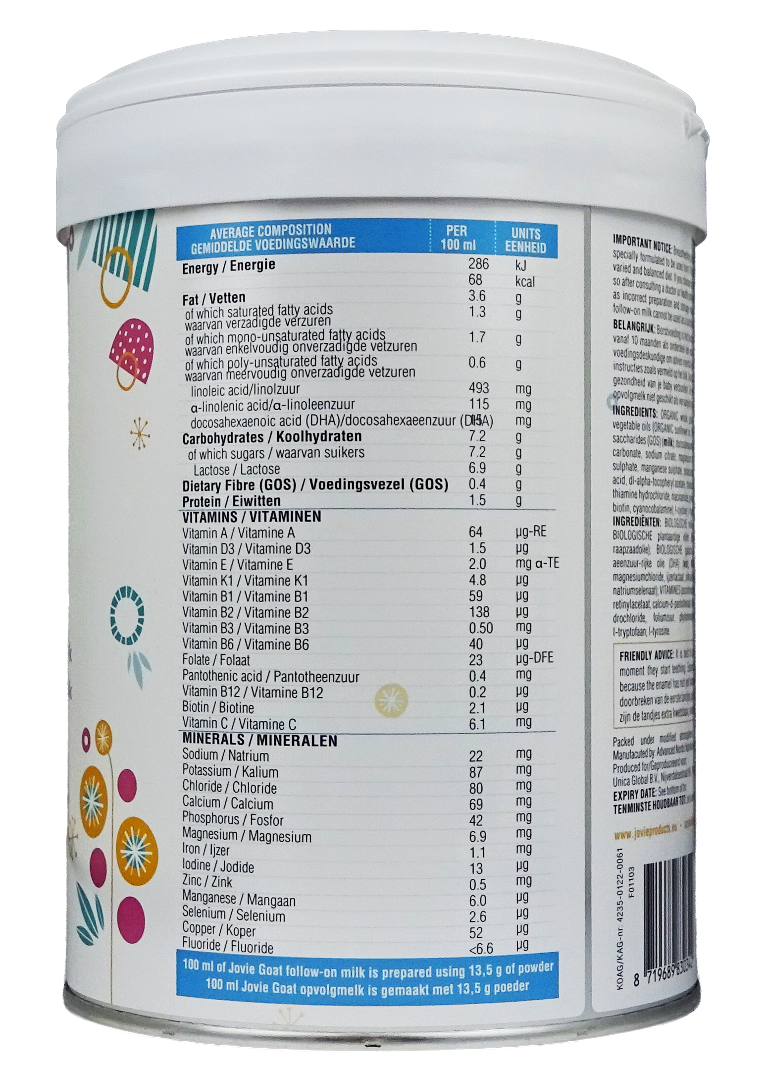 Jovie Goat Organic toddler milk