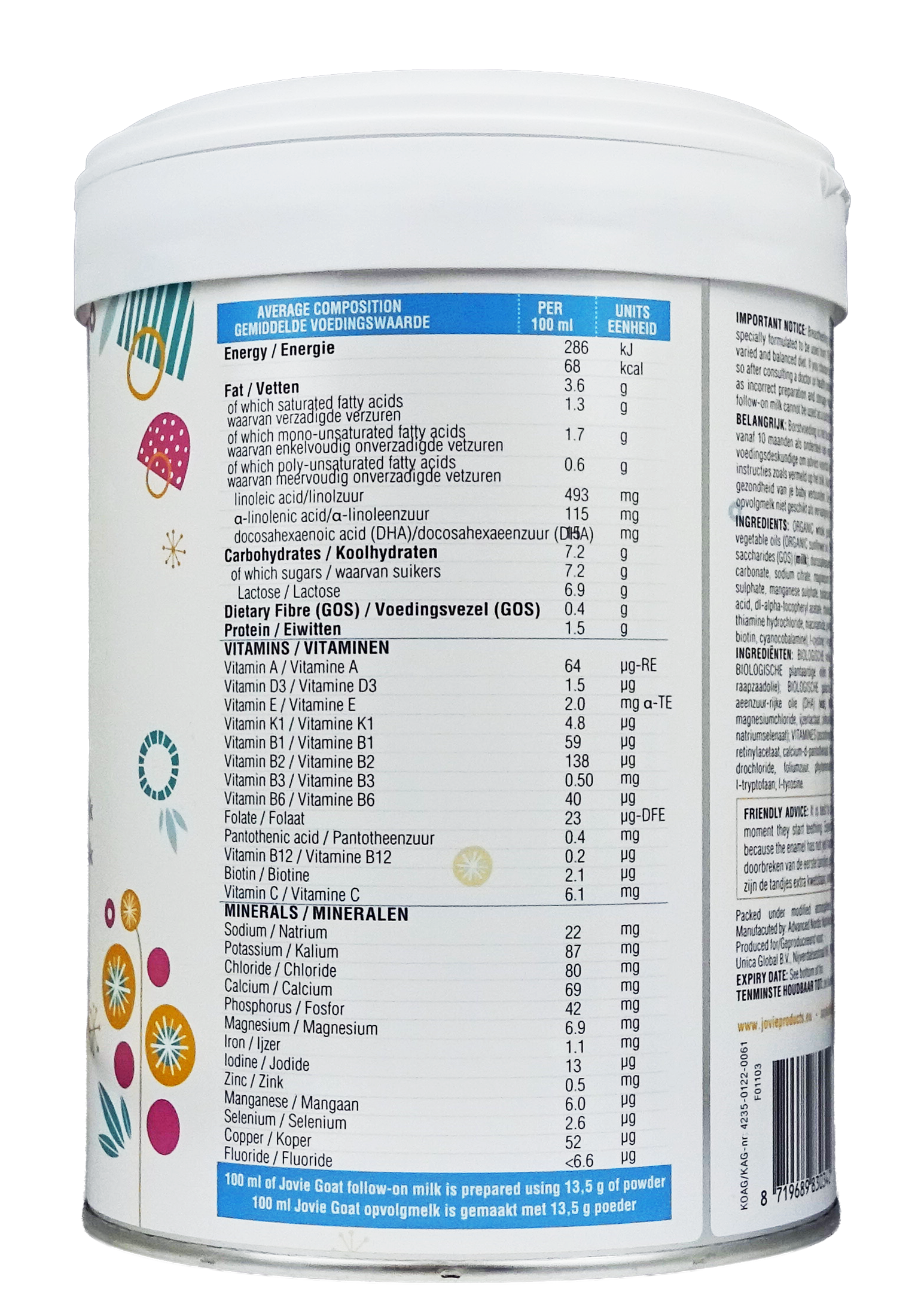 Jovie Goat Organic toddler milk